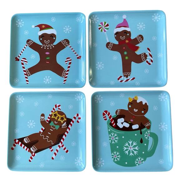 Sugarplum Dreams CHRISTMAS GINGERBREAD Appetizer Plate 5.75in Melamine Set 4 NEW - Picture 1 of 12